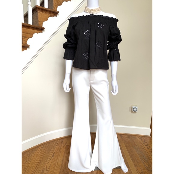 Zara black eyelet off the shoulder long sleeve top, S - Picture 3 of 12